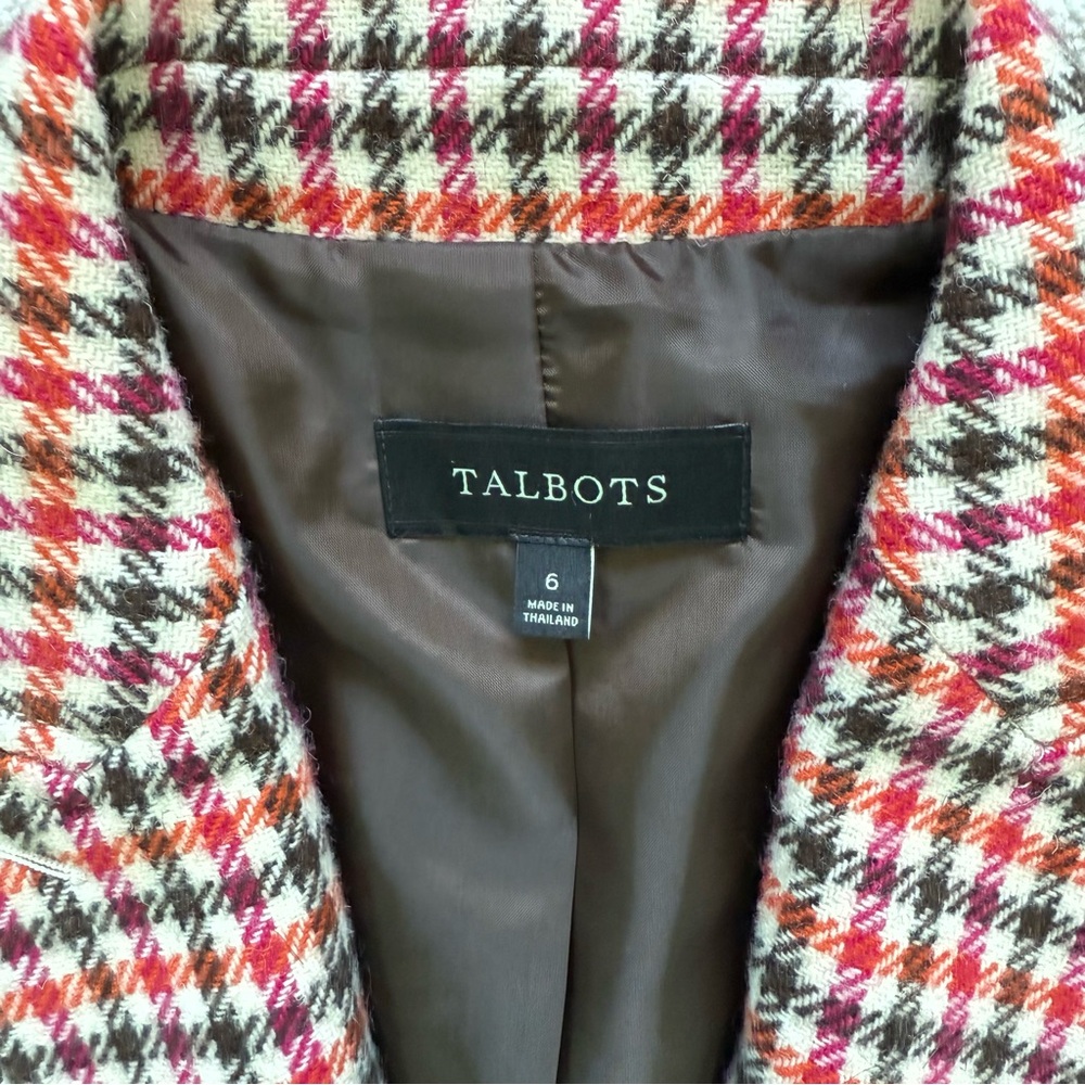 TALBOTS | Women's Wool Pink Orange Brown Houndstooth Blazer Sz 6 - Picture 8 of 8